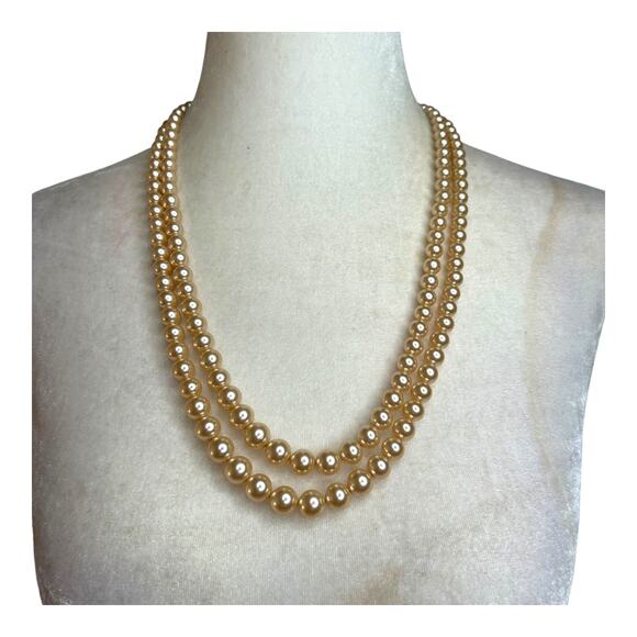 Vintage Rosita Simulated Champagne Pearls Layered Double Strand Necklace - Picture 4 of 9